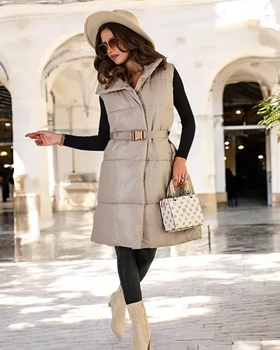 Royalfashion Длинный женский жилет а'ля кожа