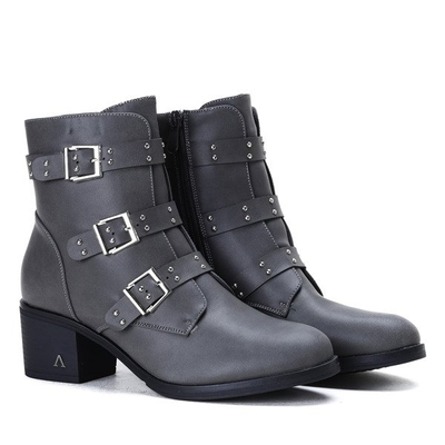 Gray boots on a low post with decorative buckles Aline - Footwear