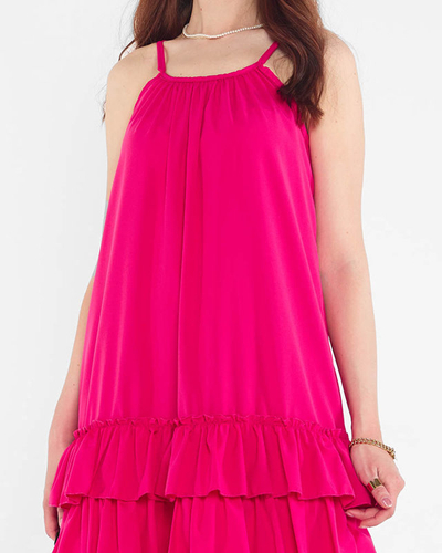 Ladies' purple and pink strappy dress with frills - Clothing