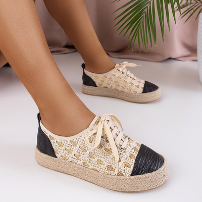 Beige women's sneakers a'la espadrilles Xaren - Footwear