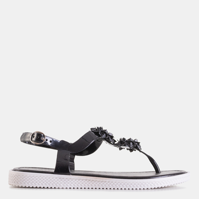 Black women's sandals a'la flip flops with flowers Dosana - Footwear