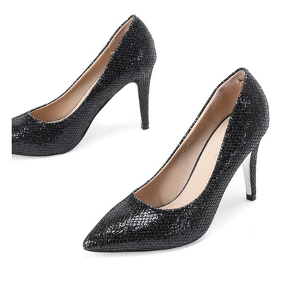 Czarne czółenka na szpilce Shiny Diamond - Obuwie