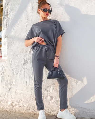 Royalfashion Sieviešu kokvilnas komplekts ar īsām piedurknēm un taisnām biksēm