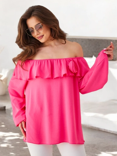 Royalfashion Women's blouse à la Spanish style with ruffle and flower