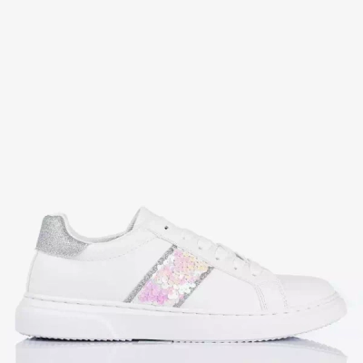 OUTLET Women's white sports sneakers with Hypnosis silver inserts - Footwear