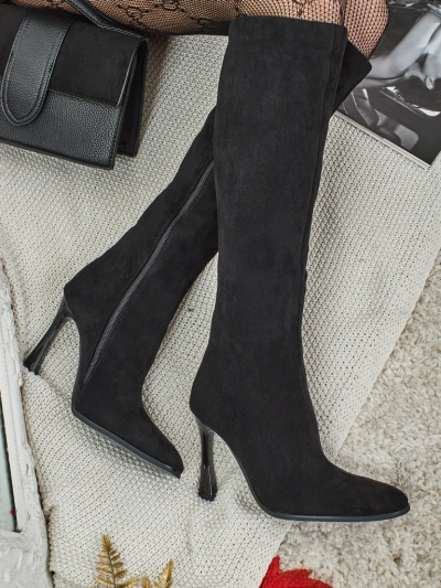 Dámské kozačky eko semišové na jehlovém podpatku Arvelora