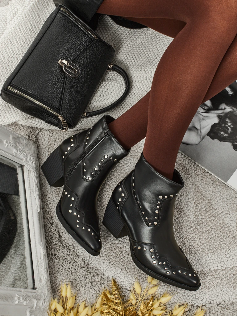 Kowbojki damskie na obcasie z dżetami Glaciere