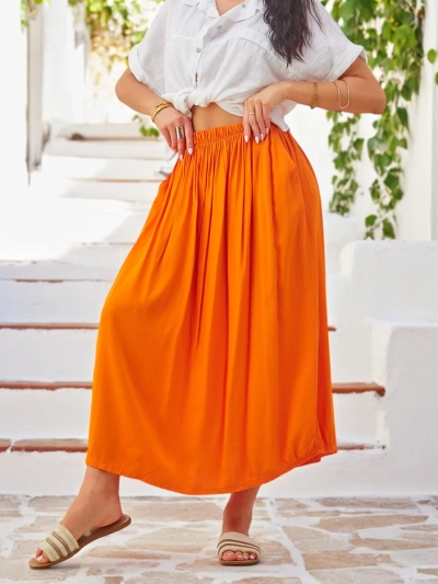 Royalfashion Women's Viscose Midi Skirt Summer Lightweight with Two Pockets