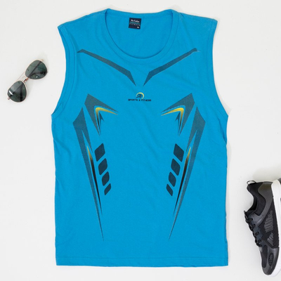 Cotton blue men's sleeveless t-shirt - Clothing