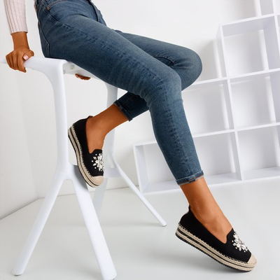 Black espadrilles on a platform with crystals Mraque - Footwear 1