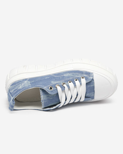 OUTLET Blue women's sneakers a'la jeans on the Resi platform - Footwear