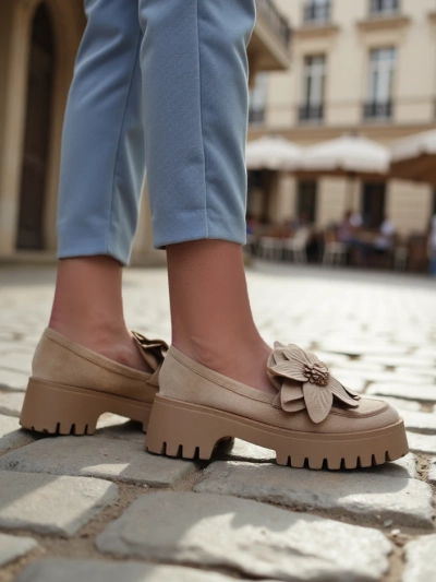 Royalfashion Eco suede women's moccasins with Floverse flower