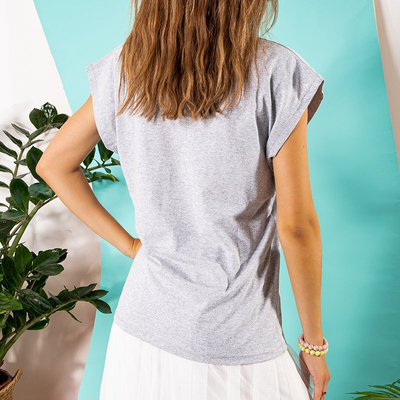 Gray women's cotton t-shirt with print - Clothing