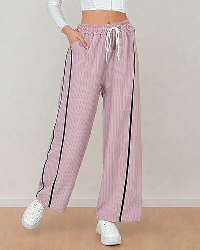 Royalfashion Sieviešu svītrainas auduma bikses ar svītrām