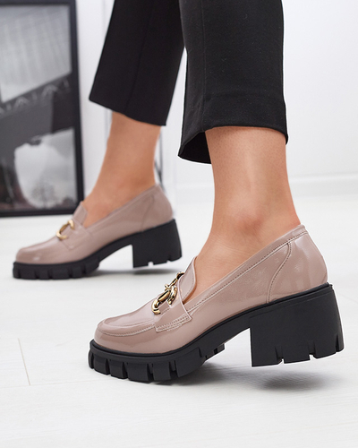 Light brown women's lacquered moccasins with ornament Neriea - Footwear