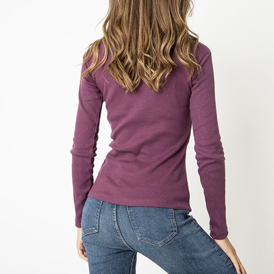 Purple slim fit women's ribbed blouse - Clothing