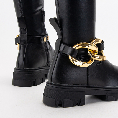 Black women's over-the-knee boots with flat heels Mirumi - Shoes