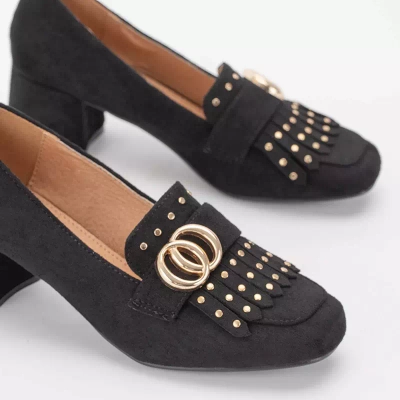 OUTLET Черные туфли-лодочки на столбе с декоративным верхом Nell-Shoes