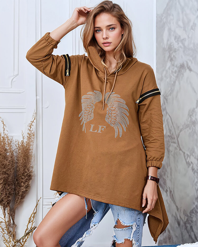 Royalfashion Brūns sieviešu oversize sporta krekls ar rāvējslēdzējiem