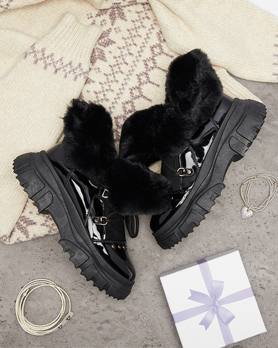 Melni sieviešu sniega zābaki ar mežģīnēm Fentes- Footwear