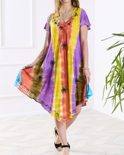 Yellow and purple women's beach dress bedspread with patches - Clothing