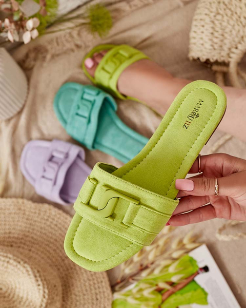 Royalfashion Neon green women's flip-flops with buckle Rydr