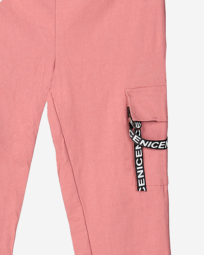 Dark pink women's cargo pants with a belt - Clothing