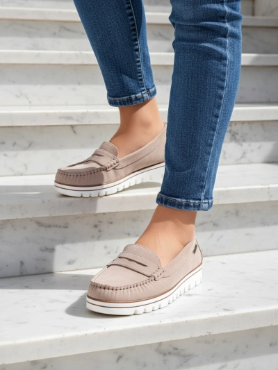 Luna Elegance of Beige Eco-Leather Moccasins