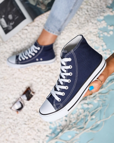 Navy blue women's high sneakers Elavvi - Footwear