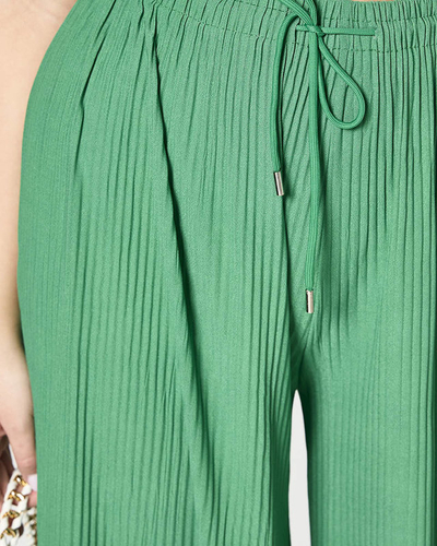 Женские широкие плиссированные брюки-палаццо зеленого цвета - Одежда