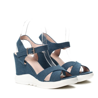 Niebieskie sandały na koturnie Bexley- Obuwie