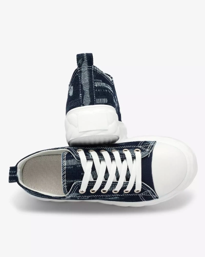 Royalfashion Navy blue women's denim sneakers with rubbed Nerolera