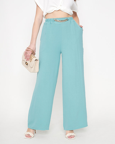 Широкие женские брюки палаццо зеленого цвета с цепочкой - Одежда