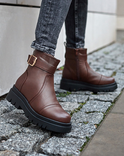 Dark brown women's boots with buckle Utilas - Footwear