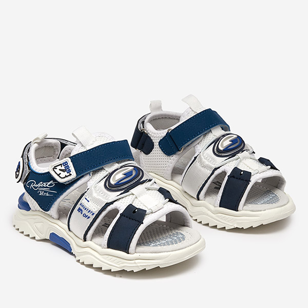 White and navy blue boys' sandals with Velcro Roser-Footwear