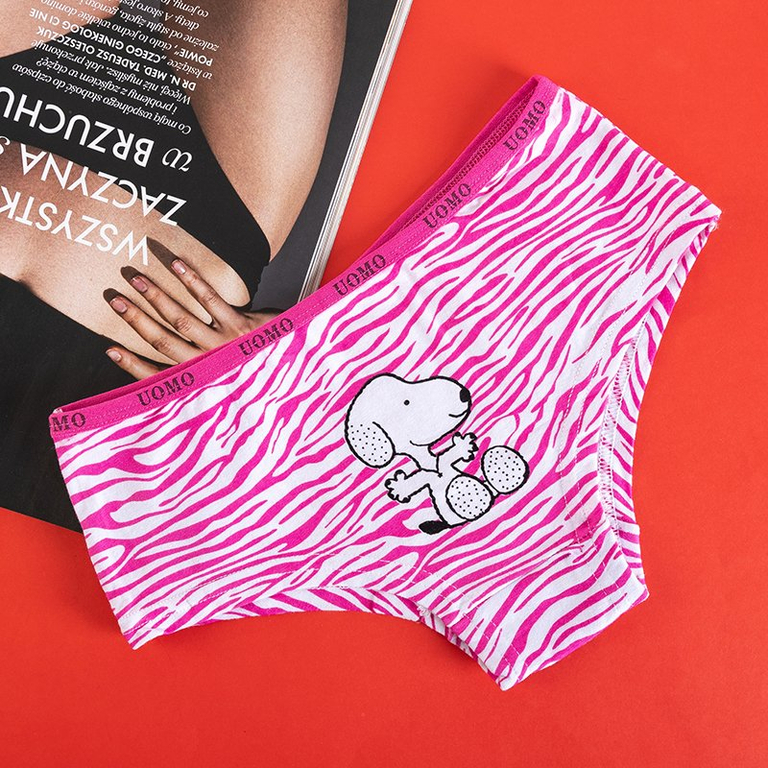 Women's fuchsia cotton patterned panties with a doggy print - Clothing