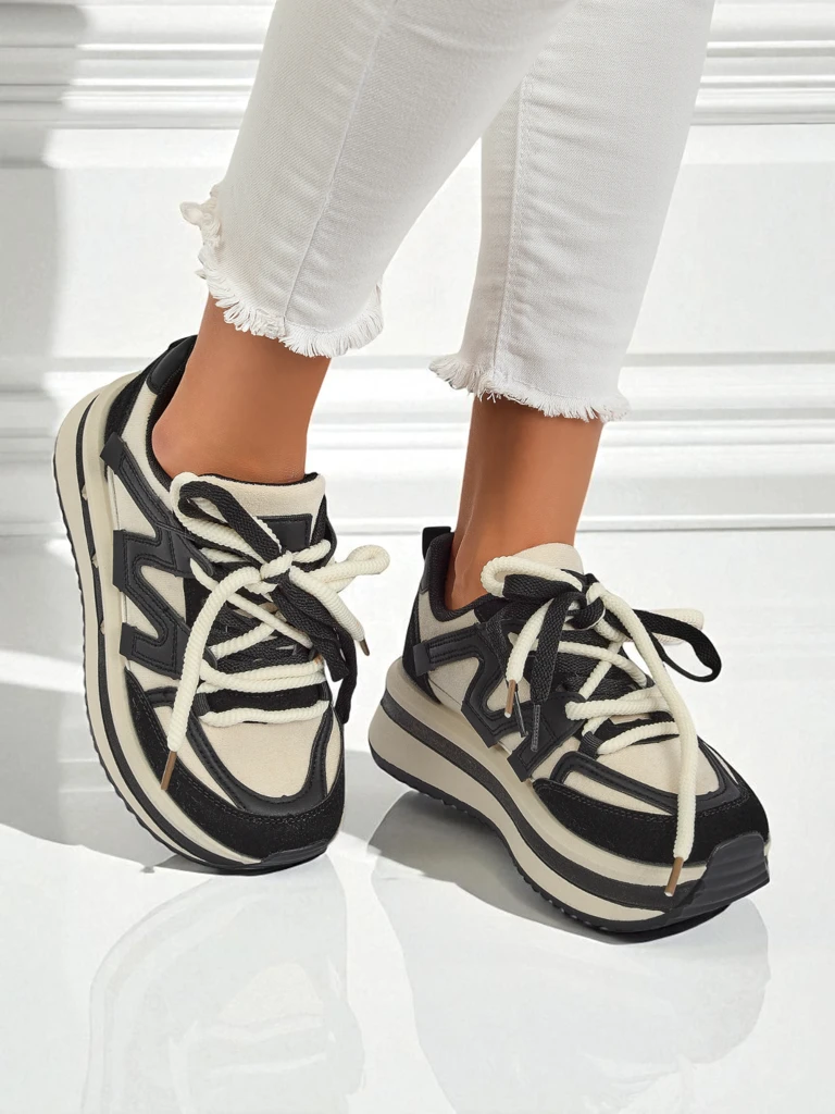 Selene Nero-damesplatformsneakers van swart ekologiese leer