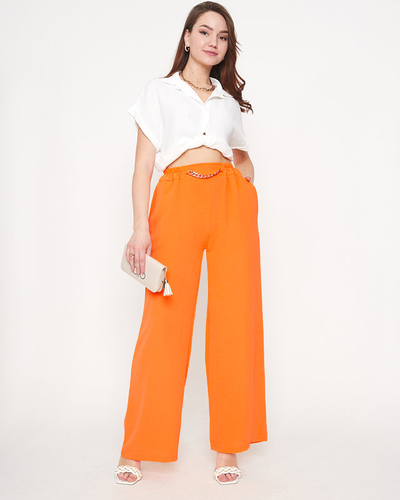 Orange ladies wide palazzo trousers with chain - Clothing