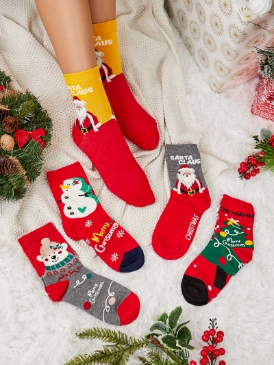 Royalfashion Women's long holiday socks 5/pack