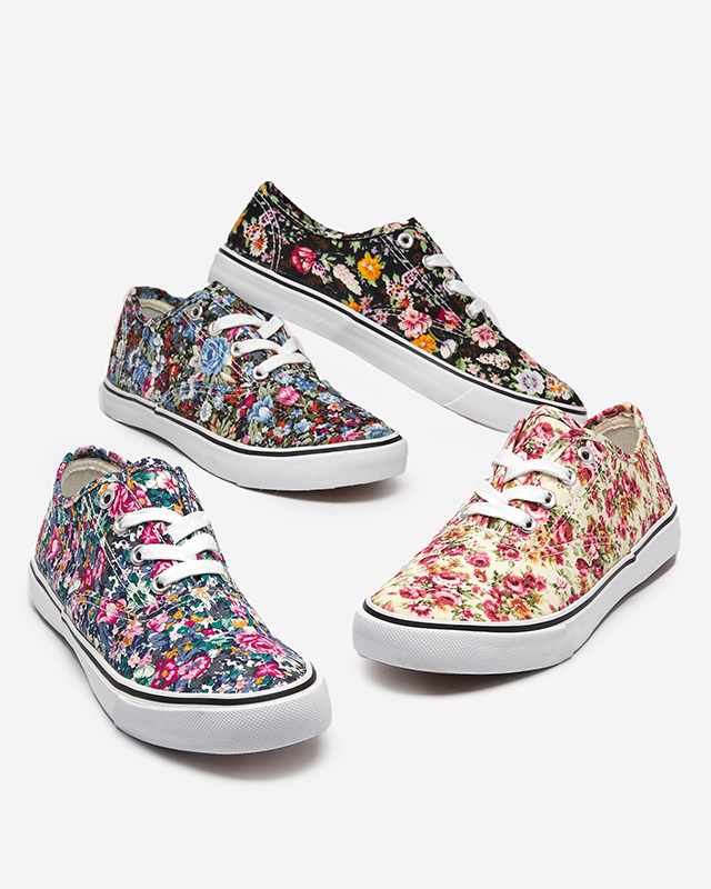 Navy blue women's sneakers with flowers Surfi - Footwear