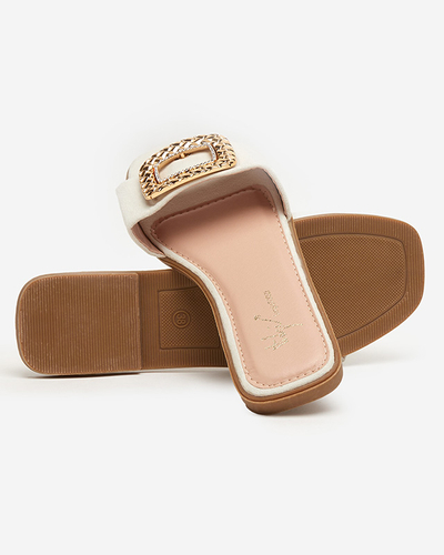 Beige women's eco suede slippers with a gold buckle Lozi - Footwear