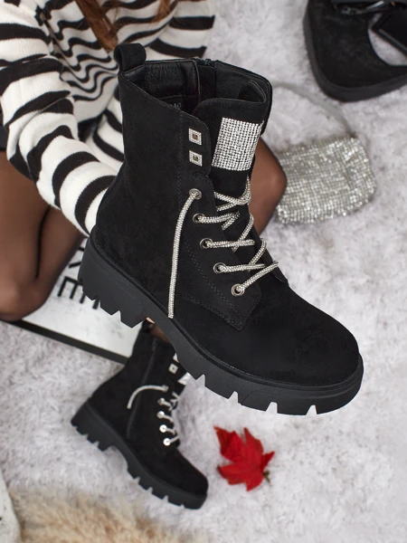 Eko zamszowe sznurowane botki damskie Tessaro