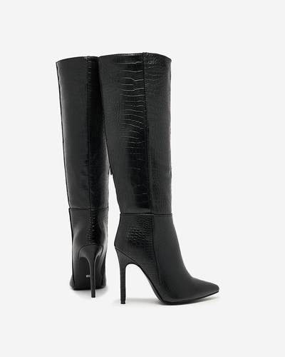 Royalfashion Black women's stiletto heeled boots with embossing Classy Elegant