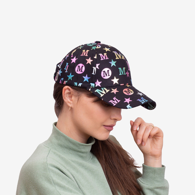 Women's black cap with a visor and multicolored letters - Accessories