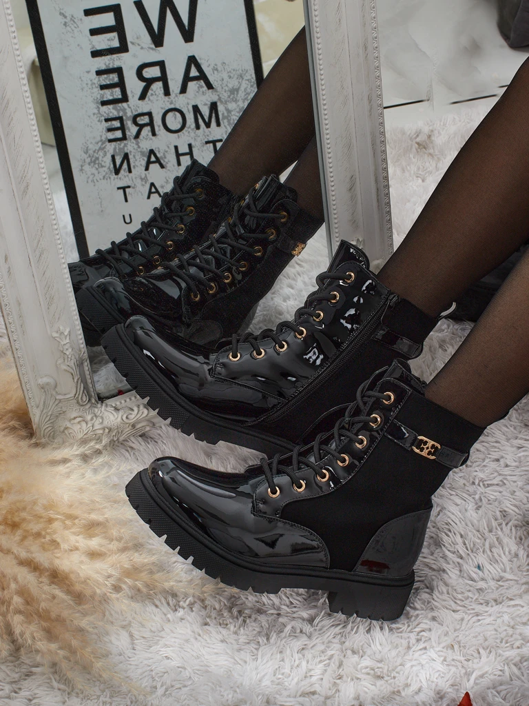 Lace-up ankle boots made of matte and patent eco-leather Alvinea