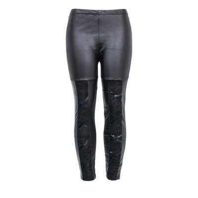 Czarne tregginsy z koronkową wstawką - Spodnie
