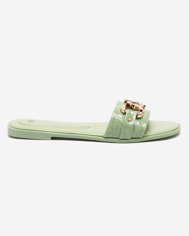 Green women's slippers with a metal chain Meritala - Footwear