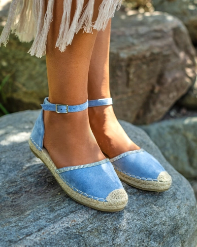 Royalfashion Women's espadrilles with zircons in blue Rieta