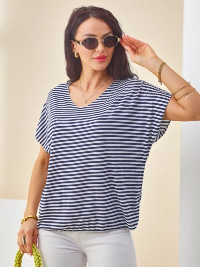 Royalfashion Women's viscose blouse with stripes, short sleeves, and glitter finish