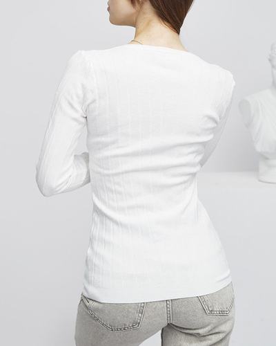 Women's V-neck white sweater - Clothing